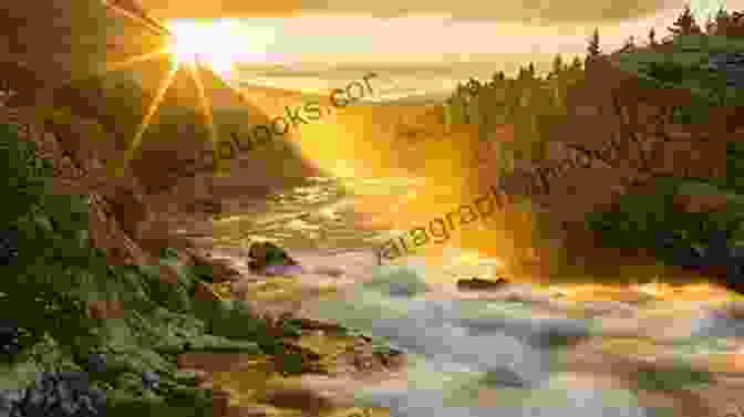 A Beautiful Landscape With Mountains, Trees, And A River, With The Sun Setting In The Background. Sticks Of Sunlight: Poems Wisps And Songs From A Slowed Down Time