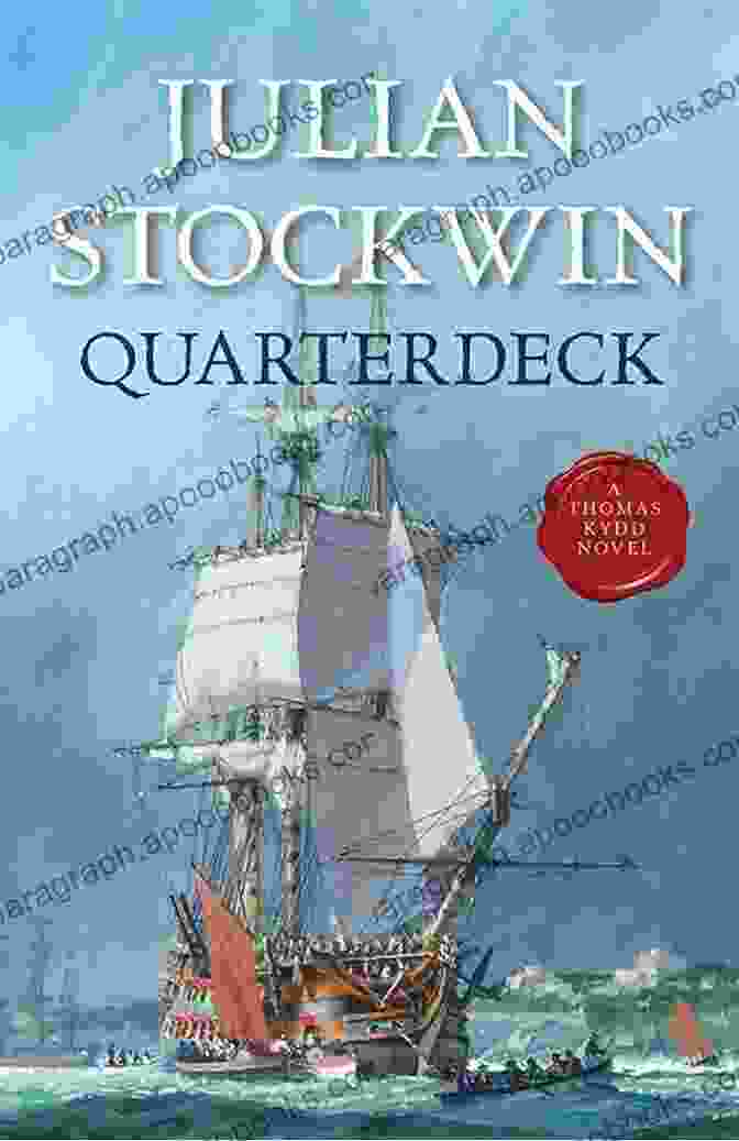 Quarterdeck Kydd Book Cover, Featuring A Young Midshipman Standing On The Deck Of A Ship During A Storm, With The Sea Raging Around Him. Quarterdeck: A Kydd Sea Adventure (Kydd Sea Adventures 5)