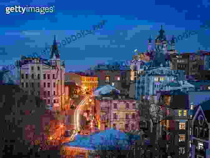 Sunset View Of Kyiv From Zamkova Hora, Showcasing The City's Illuminated Landmarks And The Shimmering Dnieper River Kyiv Zoom Bird S Eye View General View From Zamkova Hora (The Castle Hill) : Travel Photography